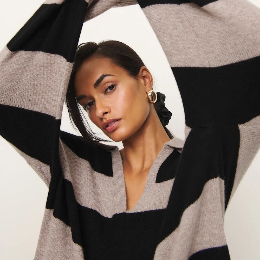 Reformation Sawyer Oversized Cashmere Polo Brown - Size XS